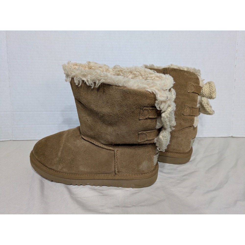 UGG‎ Kid's Bailey Knit Bow Chestnut Suede Boots Shearling Lined 1153640K Size 3